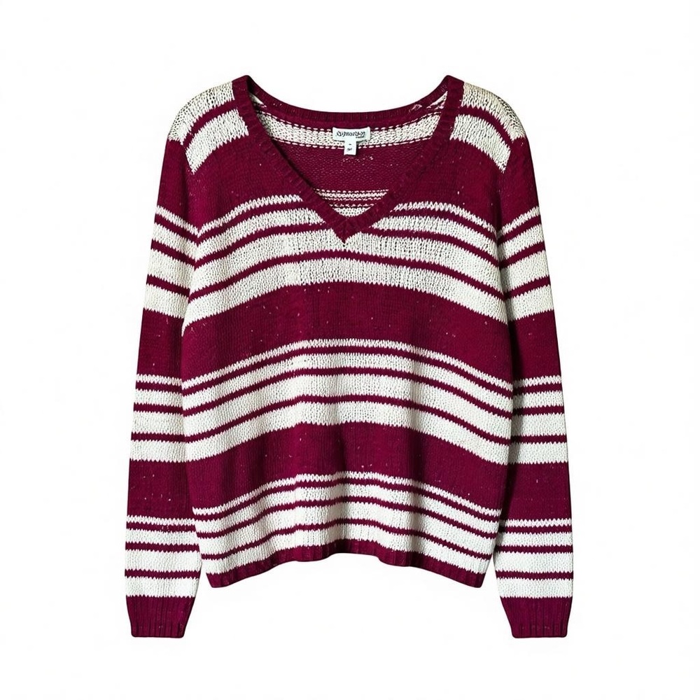 St. John’s Bay Dusty Pink Rose & Cream Striped V-Neck Sweater XL NWT